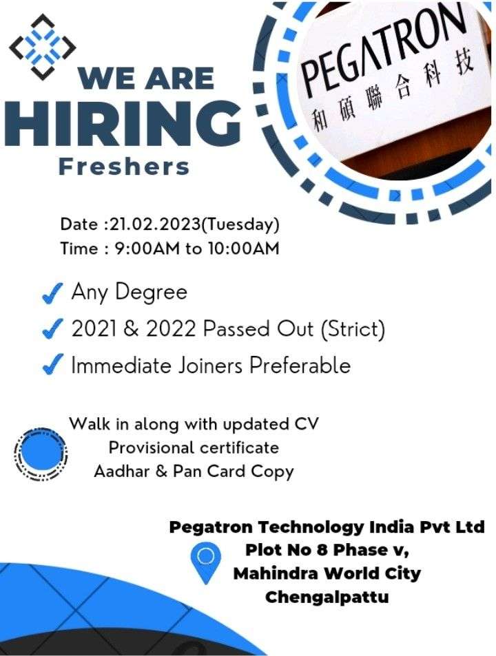 PEGATRON Company Direct Walk In Interview | Any Degree