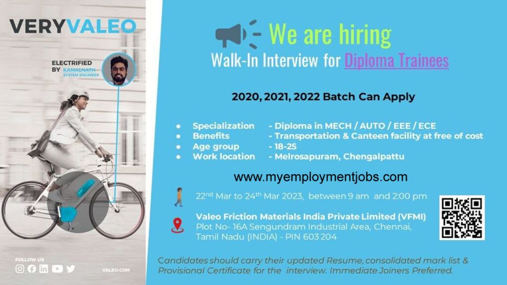Tomorrow Walk In Interview | Valeo Company | Mechanical , EEE , ECE | Chennai,Tamilnadu