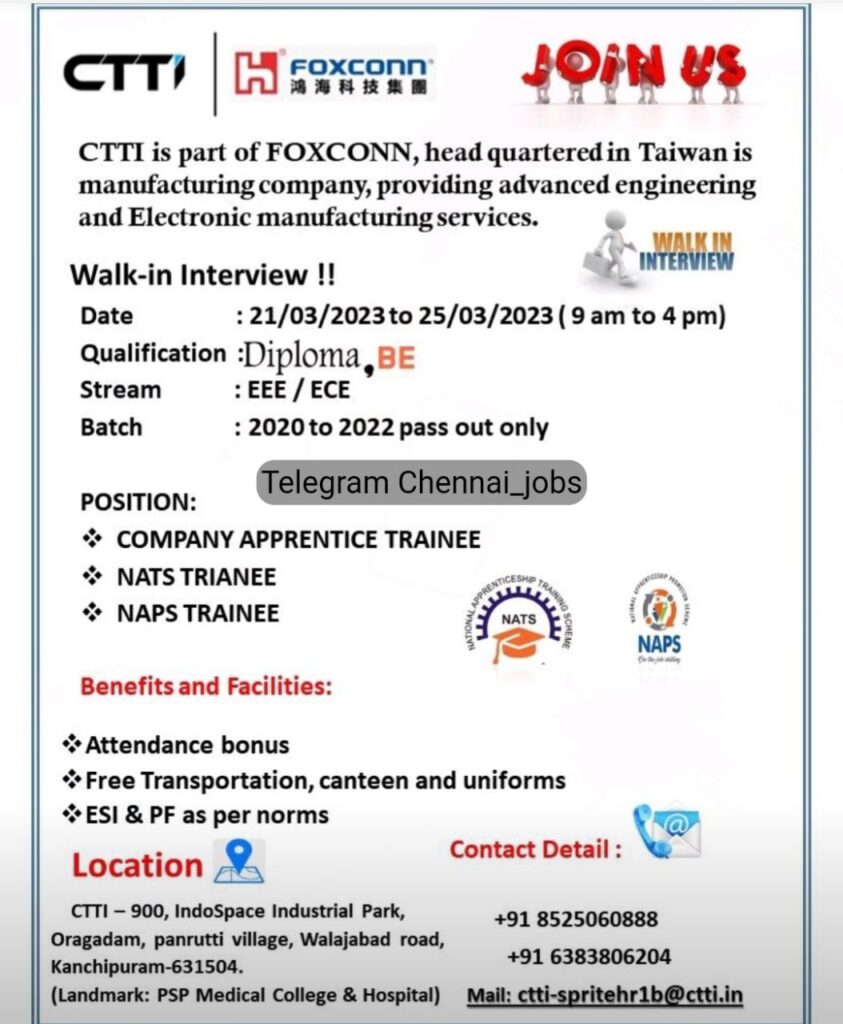 Foxconn Company Walk in Interview | Diploma & B.E. Engineers | Fresher Walk in Interview
