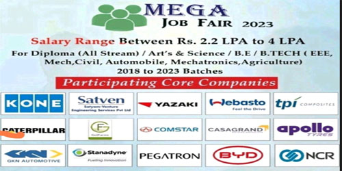 Mega Job Fair 2023 | Diploma, Arts & Science, B.E.Engineers (Mech, EEE, ECE, Auto, Agri, Civil) -Salary Upto 4 LPA | Date 13th May 2023