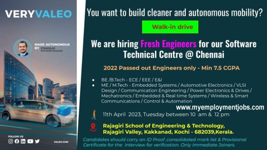 Tomorrow Off Campus Drive 2023 | Valeo Company in Chennai | B.E, B.Tech Engineers