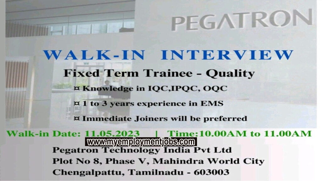 PEGATRON Company Direct Walk-In Interview | Diploma & B. E. Engineers | Quality Engineer Position | Mahindra World City