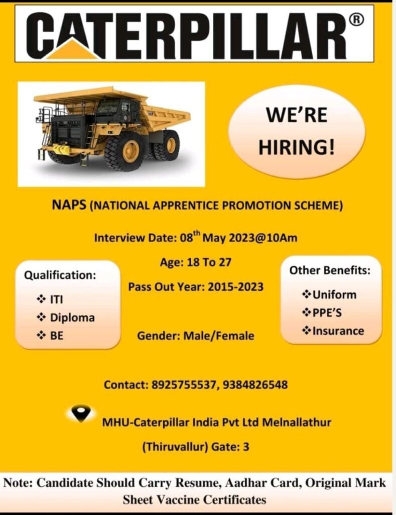 Caterpillar MNC Company Walk-in Interview | B.E. Engineer & Diploma | May 8th 2023 - Spot Selection