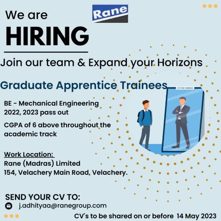 Good News for Low-Grade Pass Out Candidates Mechanical Engineer Openings in RANE Company In Chennai | Minimum 6 CGPA is Enough to Apply